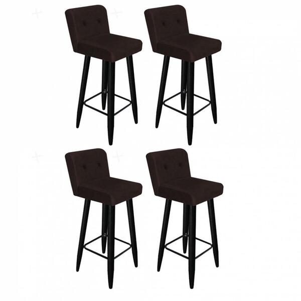 Kit 04 Banqueta Alta Preto Botão Corino Marrom