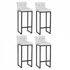 Kit 04 Banqueta Alta Preto Botão Preto Corino Branco