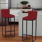 Kit 04 Banqueta Alta Preto Botão Preto Corino Vermelho