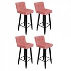 Kit 04 Banqueta Alta Preto Botão Rose Gold