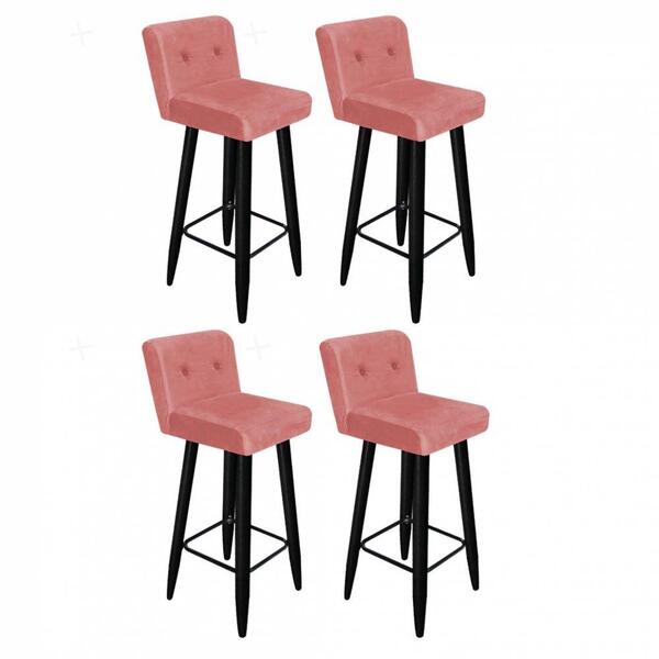 Kit 04 Banqueta Alta Preto Botão Rose Gold