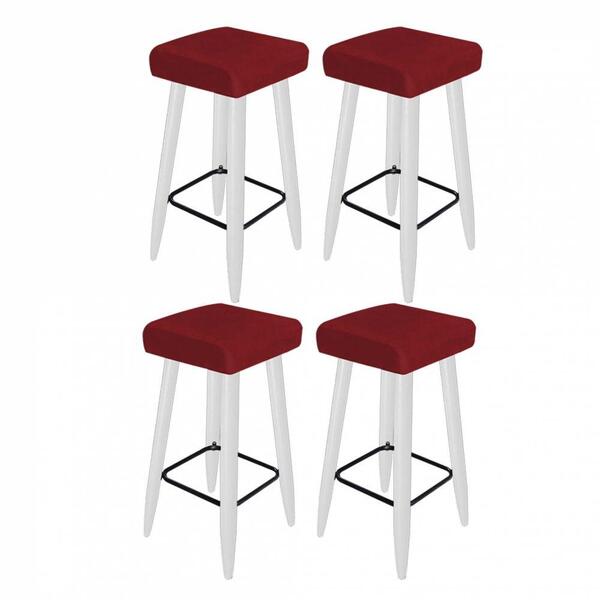 Kit 04 Banqueta Alta Quadrado Luma Branco Vermelho