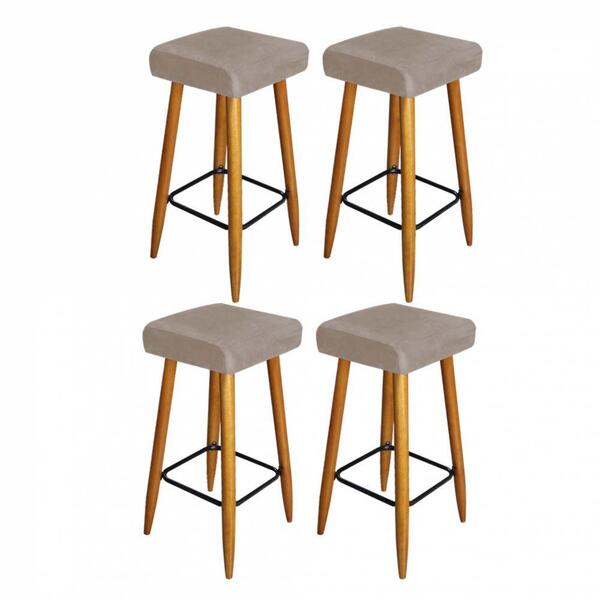 Kit 04 Banqueta Alta Quadrado Luma Castanho Corino Bege