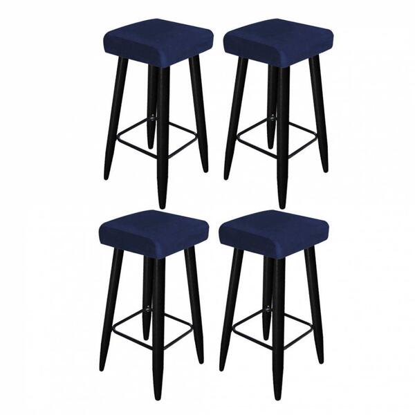 Kit 04 Banqueta Alta Quadrado Luma Preto Azul Marinho