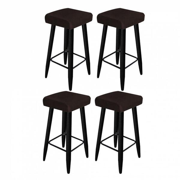 Kit 04 Banqueta Alta Quadrado Luma Preto Marrom