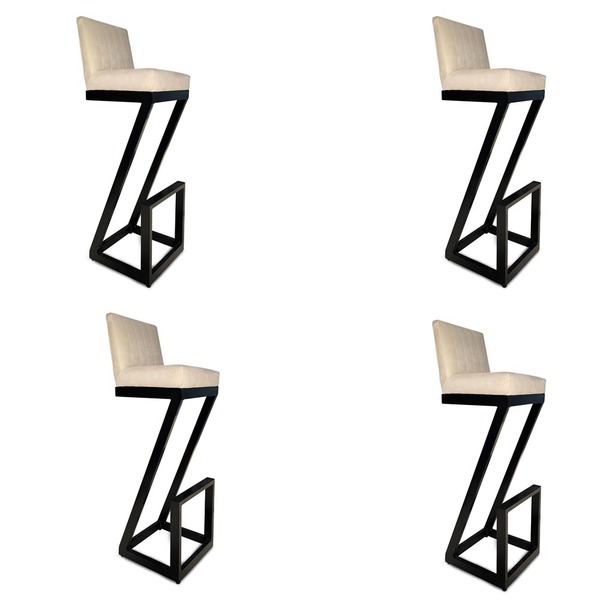 Kit 04 Banqueta Alta Z Base De Ferro Suede Bege - D'classe De