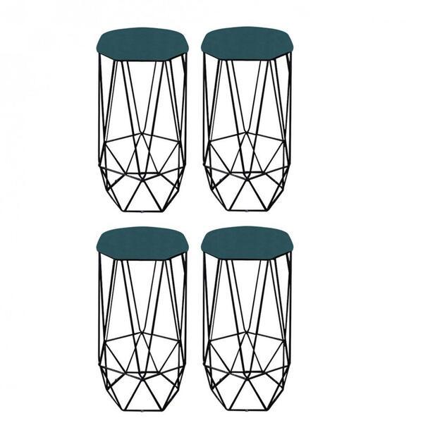 Kit 04 Banqueta Aramado Liz Base Preto Azul Turquesa