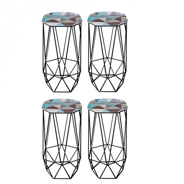 Kit 04 Banqueta Aramado Liz Base Preto Triângulo Azul