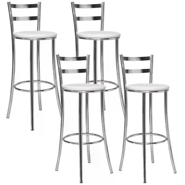Kit 04 Banquetas Alta Bento Cromado Bq12c Corano Branco Hks M