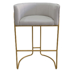 Kit 04 Banquetas Alta Com Encosto Betina Base Bronze Linho Ge