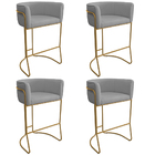 Kit 04 Banquetas Alta Com Encosto Betina Base Bronze Poliéste