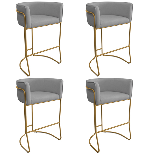 Kit 04 Banquetas Alta Com Encosto Betina Base Bronze Poliéste