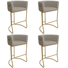 Kit 04 Banquetas Alta Com Encosto Betina Base Bronze Poliéste
