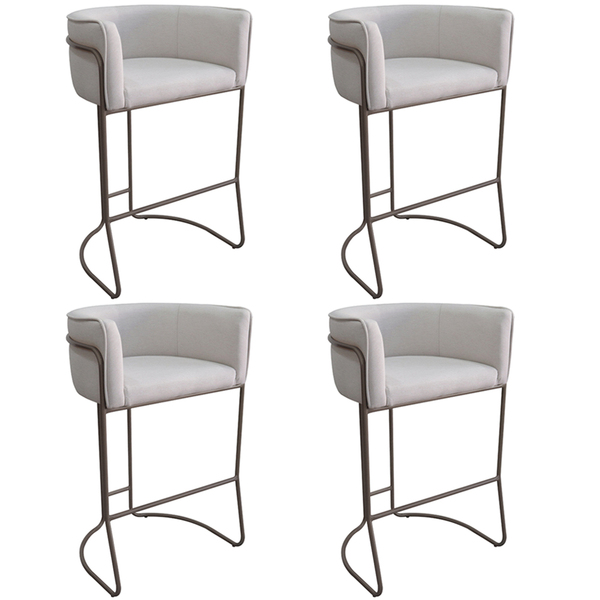 Kit 04 Banquetas Alta Com Encosto Betina Base Chocolate Linho