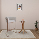 Kit 04 Banquetas Alta Com Encosto Betina Base Cobre Linho Gel