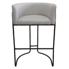 Kit 04 Banquetas Alta Com Encosto Betina Base Preto Linho Gel