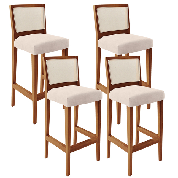 Kit 04 Banquetas Alta Para Cozinha Encosto Em Tela Branco Zio