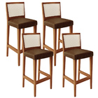 Kit 04 Banquetas Alta Para Cozinha Encosto Em Tela Branco Zio