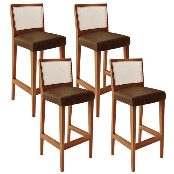 Kit 04 Banquetas Alta Para Cozinha Encosto Em Tela Branco Zio