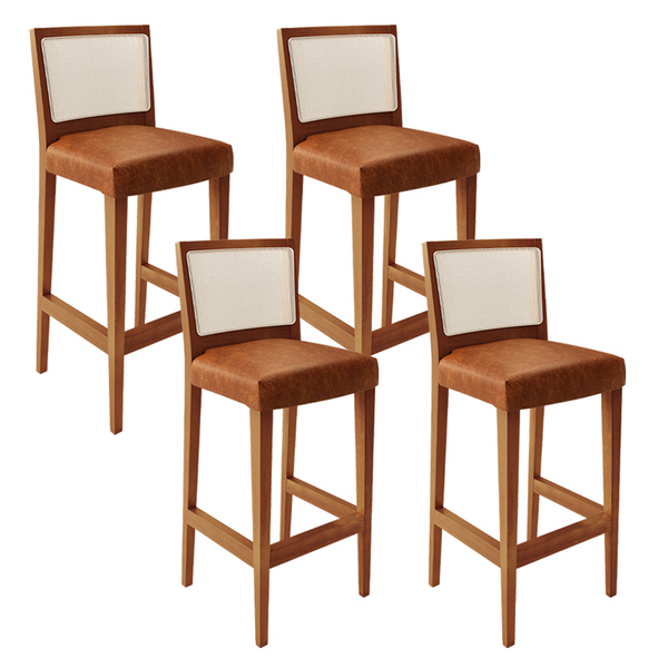 Kit 04 Banquetas Alta Para Cozinha Encosto Em Tela Branco Zio