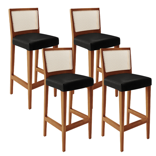 Kit 04 Banquetas Alta Para Cozinha Encosto Tela Branco Zion L