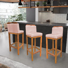 Kit 04 Banquetas Alta Rubi Veludo Rosa Bebê Base Fixa De Made