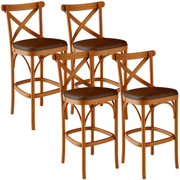 Kit 04 Banquetas Altas Cozinha Bancada Bar Sala Jantar Estofa