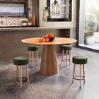 Kit 04 Banquetas Baixa Cozinha Paris Estofada D-33 Pés De Mad