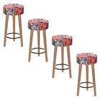 Kit 04 Banquetas Baixa Cozinha Paris Estofada D-33 Pés De Mad