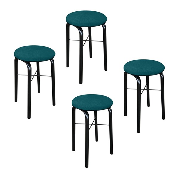 Kit 04 Banquetas Baixa Manu Suede - Azul Pavão