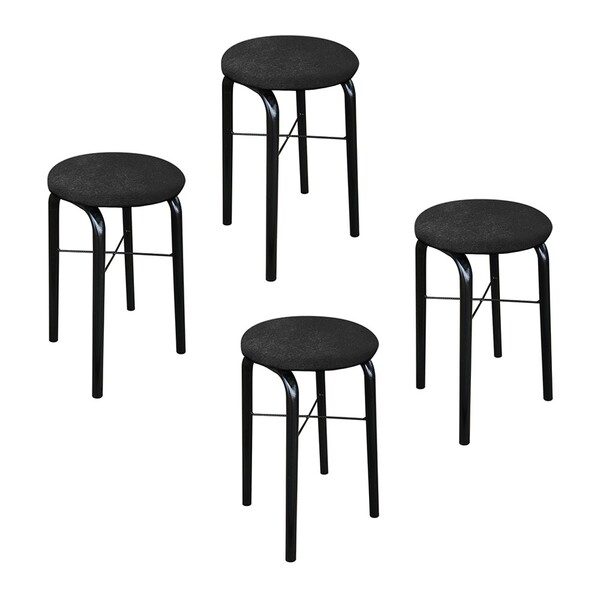 Kit 04 Banquetas Baixa Manu Suede - Preto