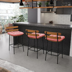 Kit 04 Banquetas Costela Suede Rosê Base Metálica Preto J01 -