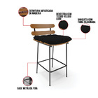 Kit 04 Banquetas Costela Veludo Luxo Base Metálica Preto - D'