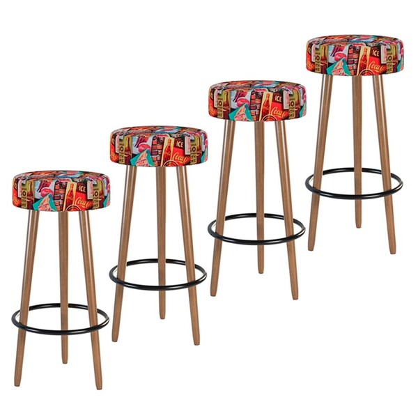 Kit 04 Banquetas Cozinha Londres Estofada D-33 Com Pés De Mad
