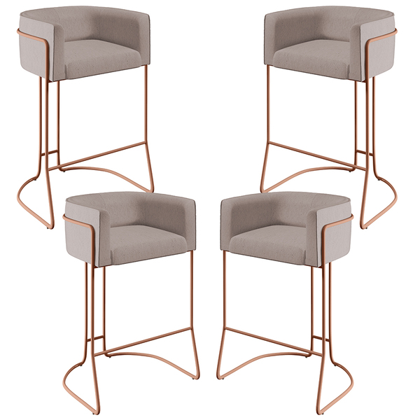 Kit 04 Banquetas Decorativas Fixa Base De Aço Cobre Betina D0