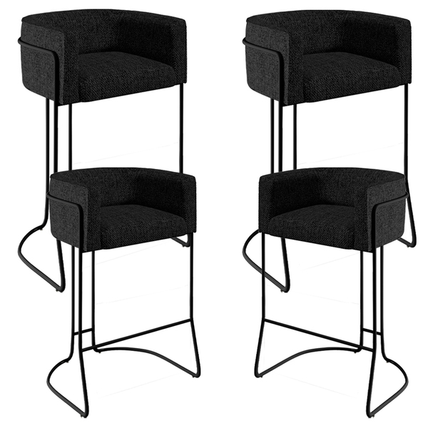 Kit 04 Banquetas Decorativas Fixa Base De Aço Preto Betina D0