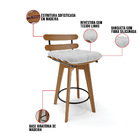 Kit 04 Banquetas Giratória Costela Linho Cinza A05 Base Madei