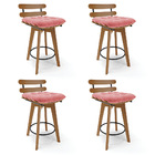 Kit 04 Banquetas Giratória Costela Suede Base Madeira Ma70 J0