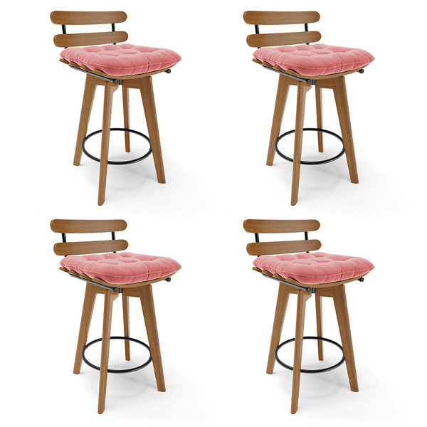 Kit 04 Banquetas Giratória Costela Suede Base Madeira Ma70 J0