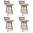 Kit 04 Banquetas Giratória Costela Veludo Cinza Base Madeira