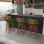 Kit 04 Banquetas Giratória Costela Veludo Verde Base Madeira