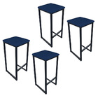 Kit 04 Banquetas Industrial Donna Suede Azul Marinho Base Pre