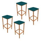 Kit 04 Banquetas Industrial Donna Suede Azul Pavão Base Cobre