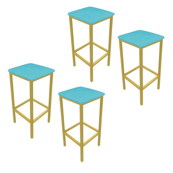 Kit 04 Banquetas Industrial Donna Suede Base Dourado D'rossi