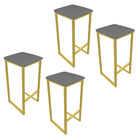 Kit 04 Banquetas Industrial Donna Suede Grafite Base Dourado