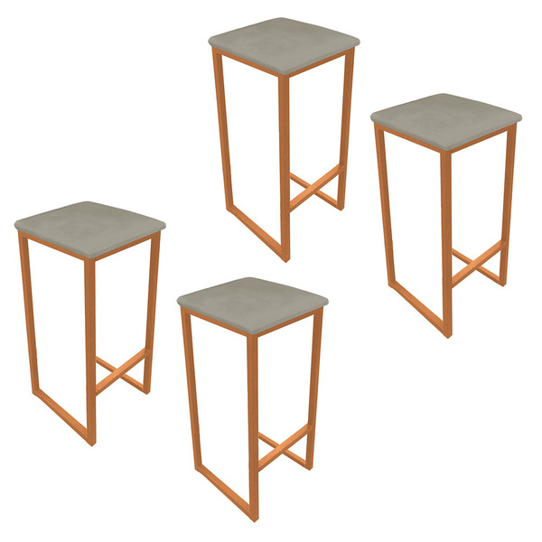 Kit 04 Banquetas Industrial Donna Suede Marrom Rato Base Cobr