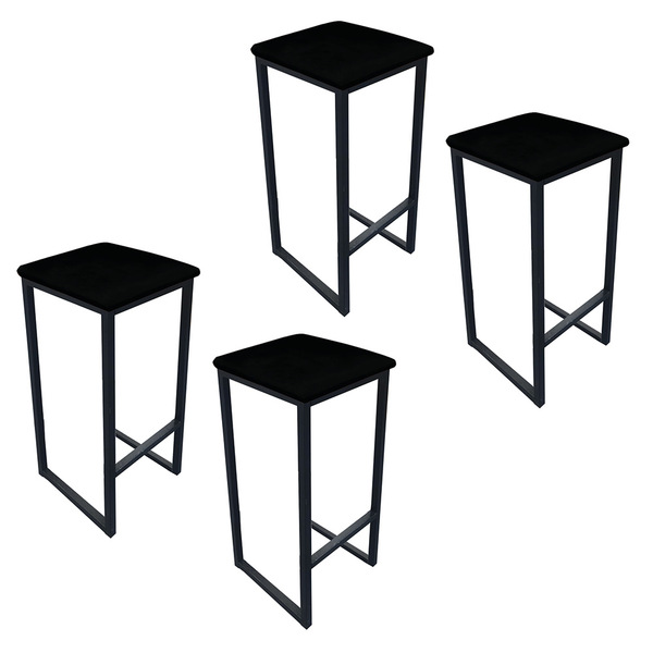 Kit 04 Banquetas Industrial Donna Suede Preto Base Preto D'ro