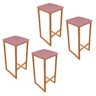 Kit 04 Banquetas Industrial Donna Suede Rose Base Cobre D'ros