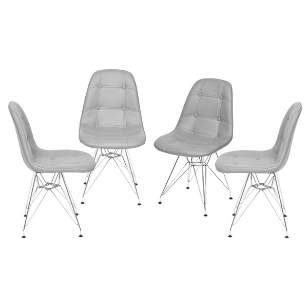 Kit 04 Cadeiras Boxbit Dkr Eames Botonê Cinza Base Cromada