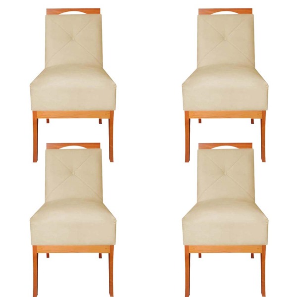 Kit 04 Cadeiras De Jantar Antonela Base De Madeira Suede Bege